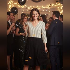 Ganni cream and black dress M